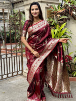 Grand Maroon Color Banarasi Fabric Partywear Saree