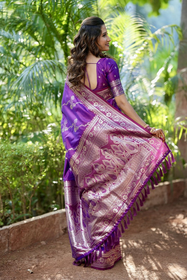 Grand Purple Color Banarasi Fabric Partywear Saree