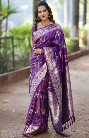 Grand Purple Color Banarasi Fabric Partywear Saree