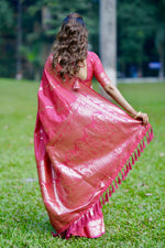 Grand Pink Color Banarasi Fabric Partywear Saree