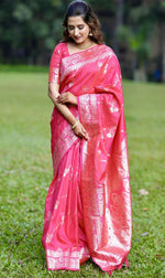 Grand Pink Color Banarasi Fabric Partywear Saree