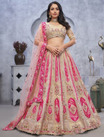 Dazzling Beige Color Organza Fabric Party Wear Lehenga