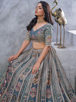 Dazzling Grey Color Organza Fabric Party Wear Lehenga