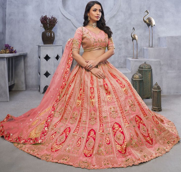 Dazzling Pink Color Organza Fabric Party Wear Lehenga