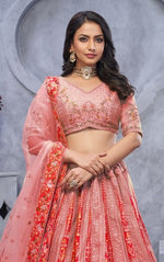 Dazzling Pink Color Organza Fabric Party Wear Lehenga