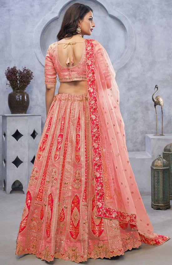 Dazzling Pink Color Organza Fabric Party Wear Lehenga