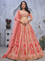 Dazzling Pink Color Organza Fabric Party Wear Lehenga