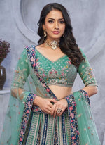 Dazzling Green Color Organza Fabric Party Wear Lehenga