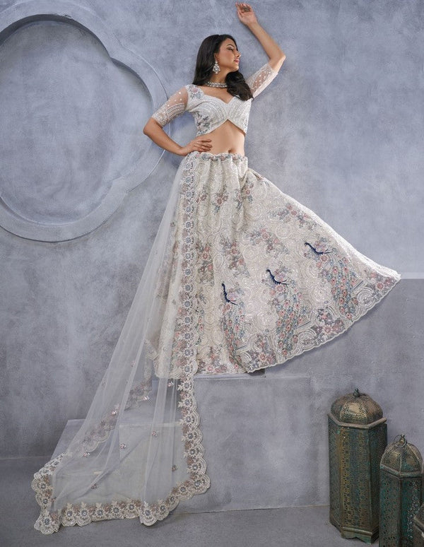 Dazzling White Color Net Fabric Party Wear Lehenga