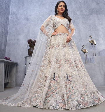 Dazzling White Color Net Fabric Party Wear Lehenga