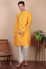 Amazing Yellow Color Jacquard Fabric Kurta Pajama