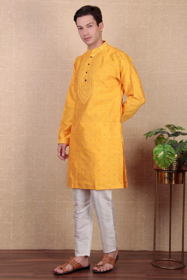 Amazing Yellow Color Jacquard Fabric Kurta Pajama