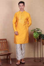 Amazing Yellow Color Jacquard Fabric Kurta Pajama