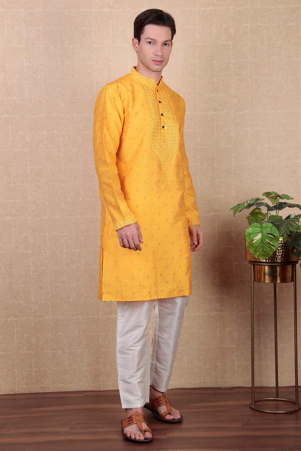 Amazing Yellow Color Jacquard Fabric Kurta Pajama