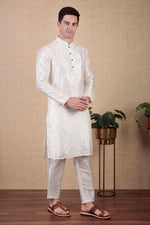 Amazing White Color Jacquard Fabric Kurta Pajama