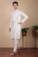 Amazing White Color Jacquard Fabric Kurta Pajama