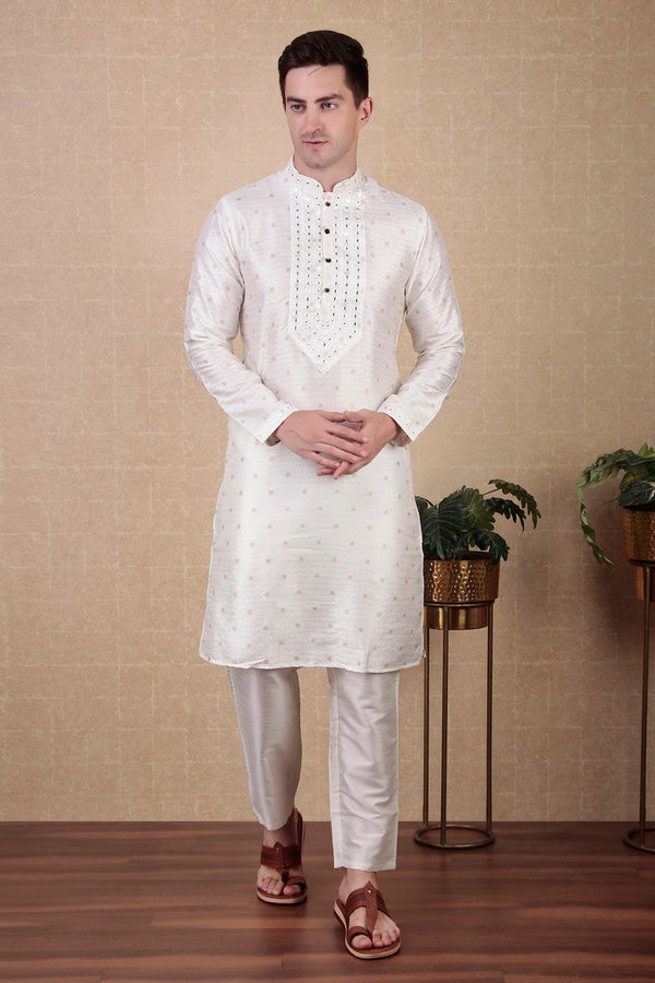 Amazing White Color Jacquard Fabric Kurta Pajama