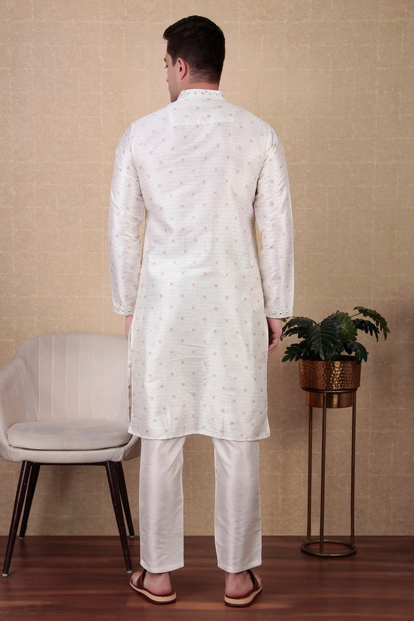 Amazing White Color Jacquard Fabric Kurta Pajama