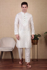 Amazing White Color Jacquard Fabric Kurta Pajama