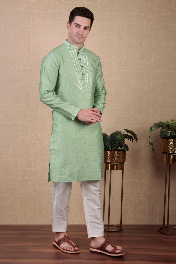 Amazing Green Color Jacquard Fabric Kurta Pajama