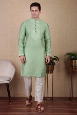 Amazing Green Color Jacquard Fabric Kurta Pajama