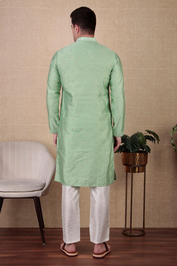 Amazing Green Color Jacquard Fabric Kurta Pajama