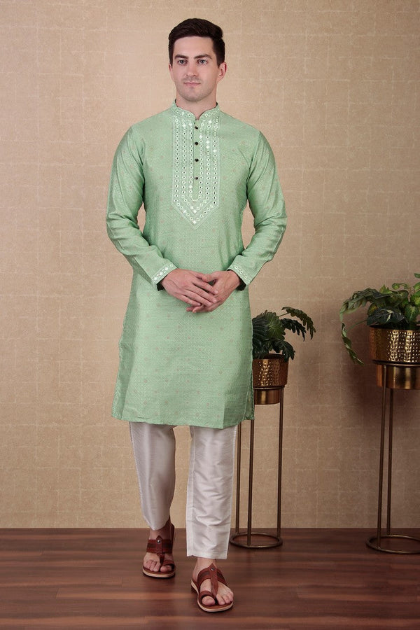 Amazing Green Color Jacquard Fabric Kurta Pajama