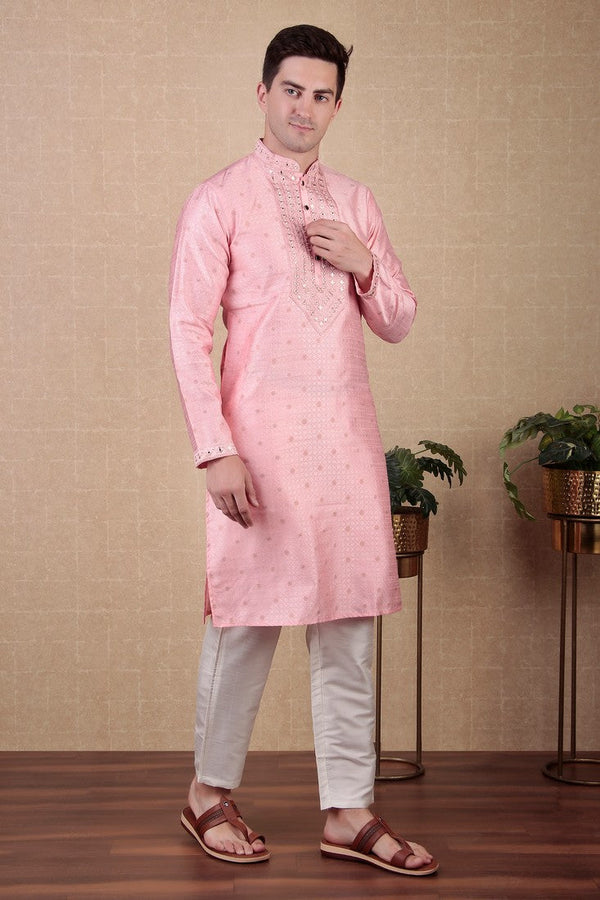 Amazing Pink Color Jacquard Fabric Kurta Pajama