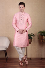 Amazing Pink Color Jacquard Fabric Kurta Pajama