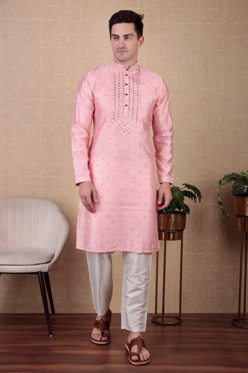 Amazing Pink Color Jacquard Fabric Kurta Pajama