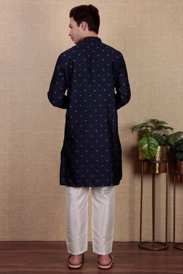 Amazing Navy Blue Color Jacquard Fabric Kurta Pajama