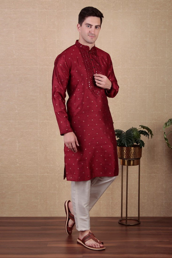 Amazing Maroon Color Jacquard Fabric Kurta Pajama