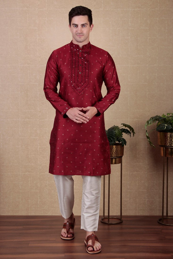 Amazing Maroon Color Jacquard Fabric Kurta Pajama