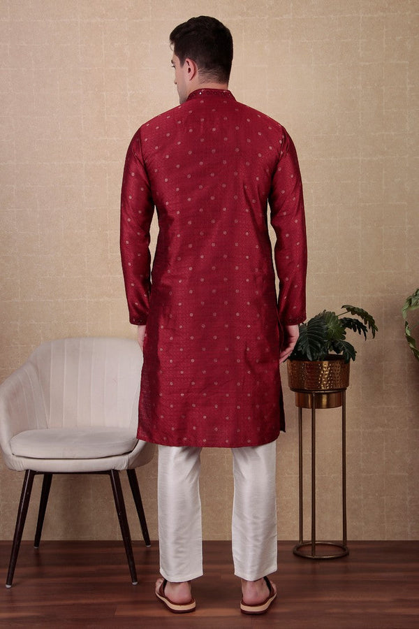 Amazing Maroon Color Jacquard Fabric Kurta Pajama