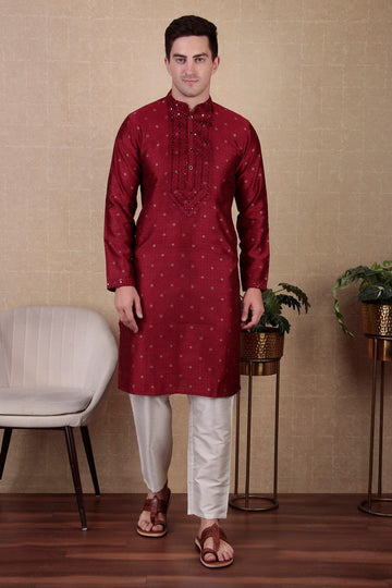 Amazing Maroon Color Jacquard Fabric Kurta Pajama