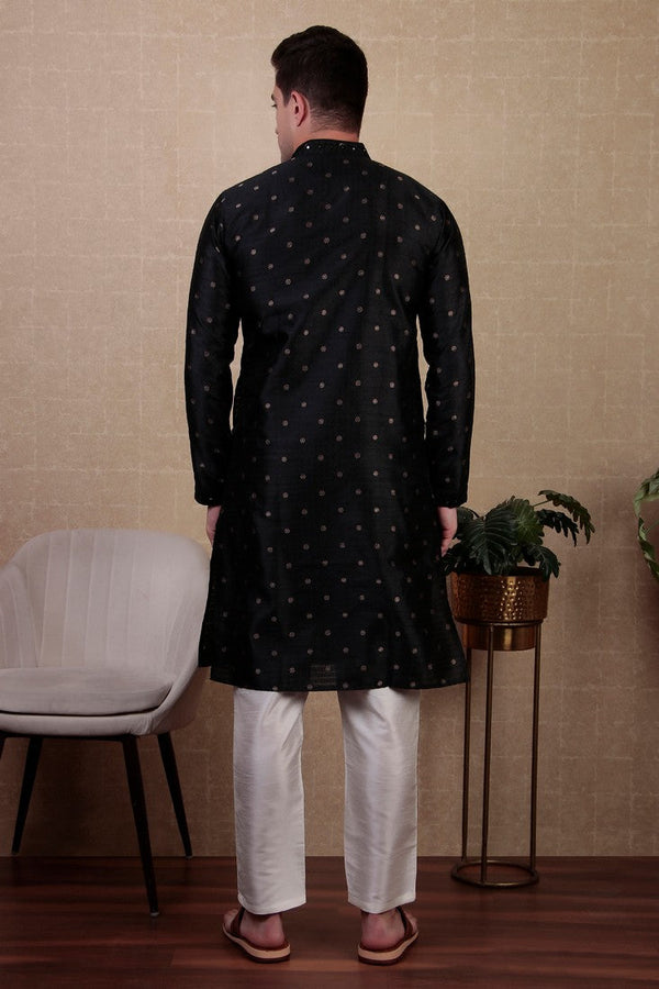 Amazing Black Color Jacquard Fabric Kurta Pajama