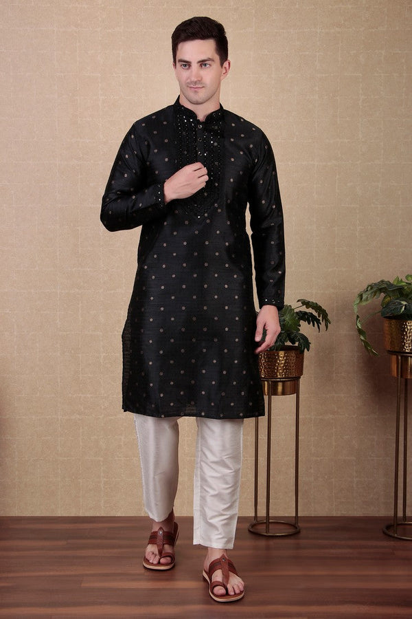 Amazing Black Color Jacquard Fabric Kurta Pajama