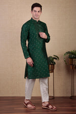 Amazing Green Color Jacquard Fabric Kurta Pajama