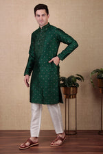 Amazing Green Color Jacquard Fabric Kurta Pajama