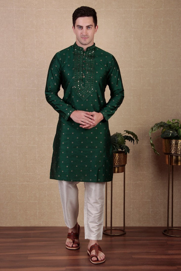 Amazing Green Color Jacquard Fabric Kurta Pajama