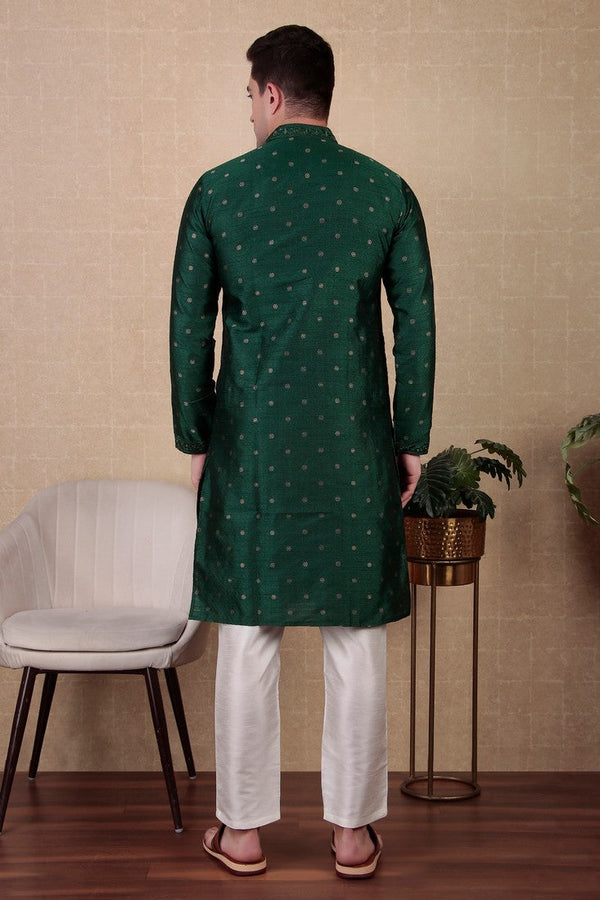 Amazing Green Color Jacquard Fabric Kurta Pajama