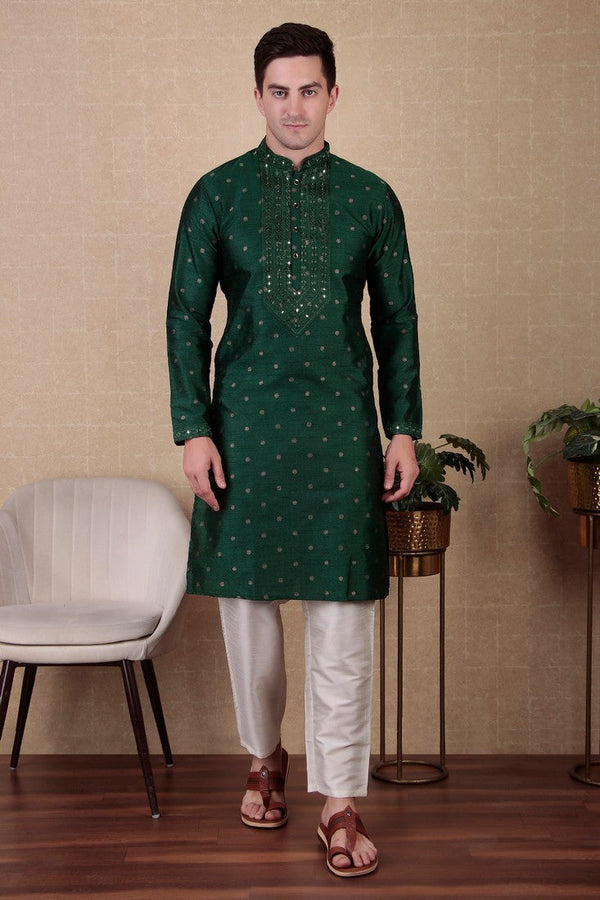 Amazing Green Color Jacquard Fabric Kurta Pajama