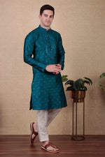 Amazing Teal Color Jacquard Fabric Kurta Pajama