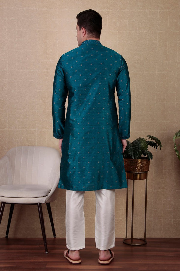 Amazing Teal Color Jacquard Fabric Kurta Pajama