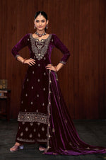 Dazzling Purple Color Velvet Fabric Plazzo Suit