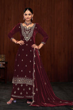 Dazzling Maroon Color Velvet Fabric Plazzo Suit