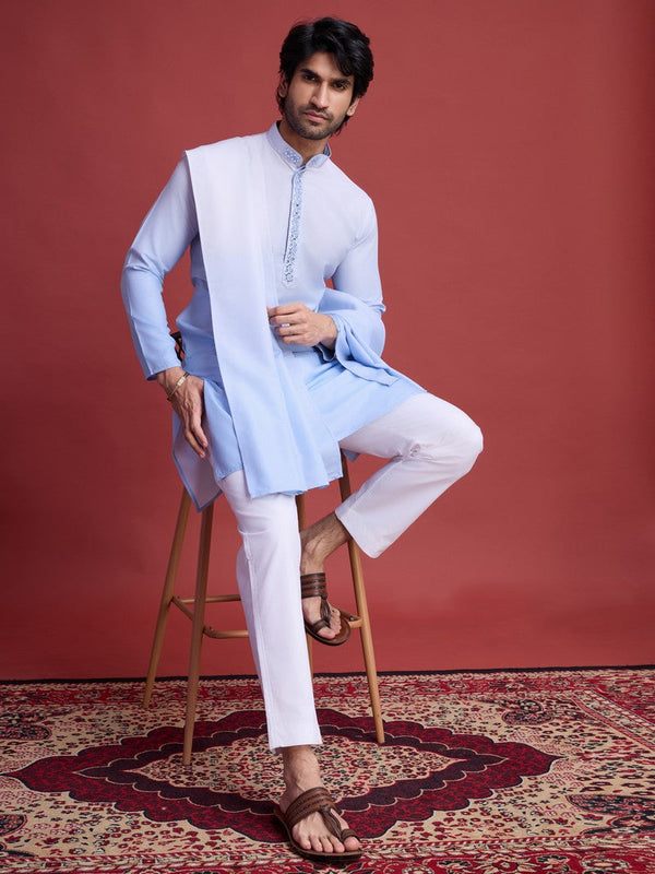 Beauteous Aqua Color Rayon Fabric Kurta Pajama