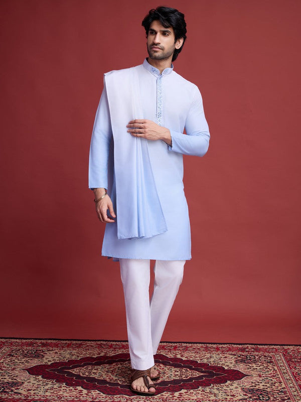 Beauteous Aqua Color Rayon Fabric Kurta Pajama