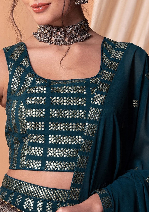 Lovely Teal Color Georgette Fabric Party Wear Lehenga