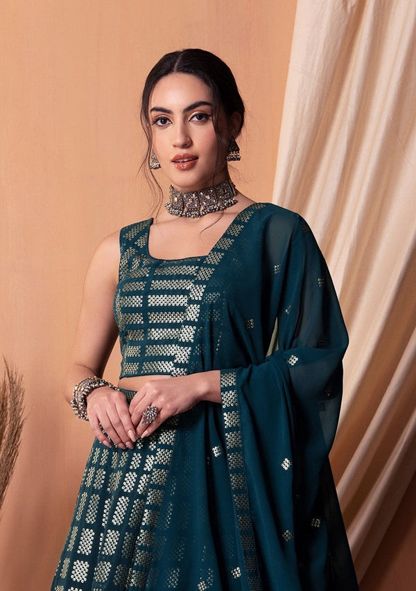 Lovely Teal Color Georgette Fabric Party Wear Lehenga